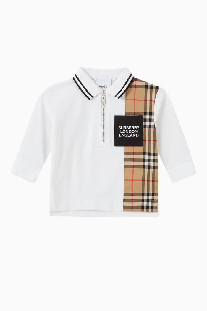 

Polo Shirt with Vintage Check Panel in Cotton Piqué, White