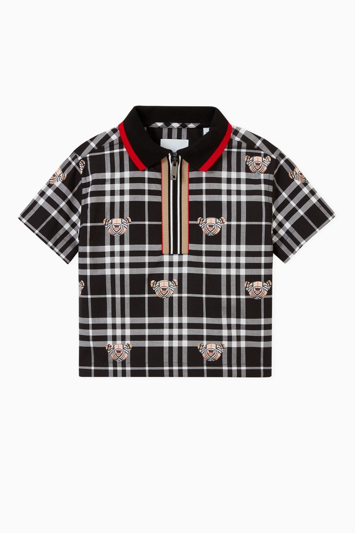 

Oversized Shirt in Thomas Bear Print Check Cotton, Black