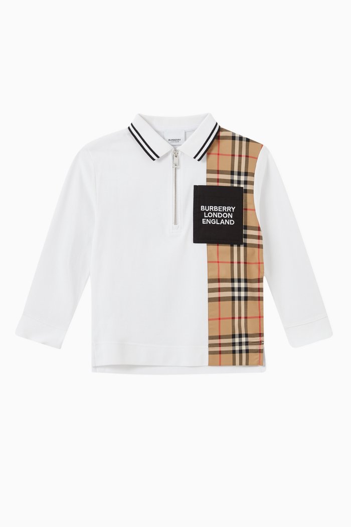 

Polo Shirt with Vintage Check Panel in Cotton Piqué, White