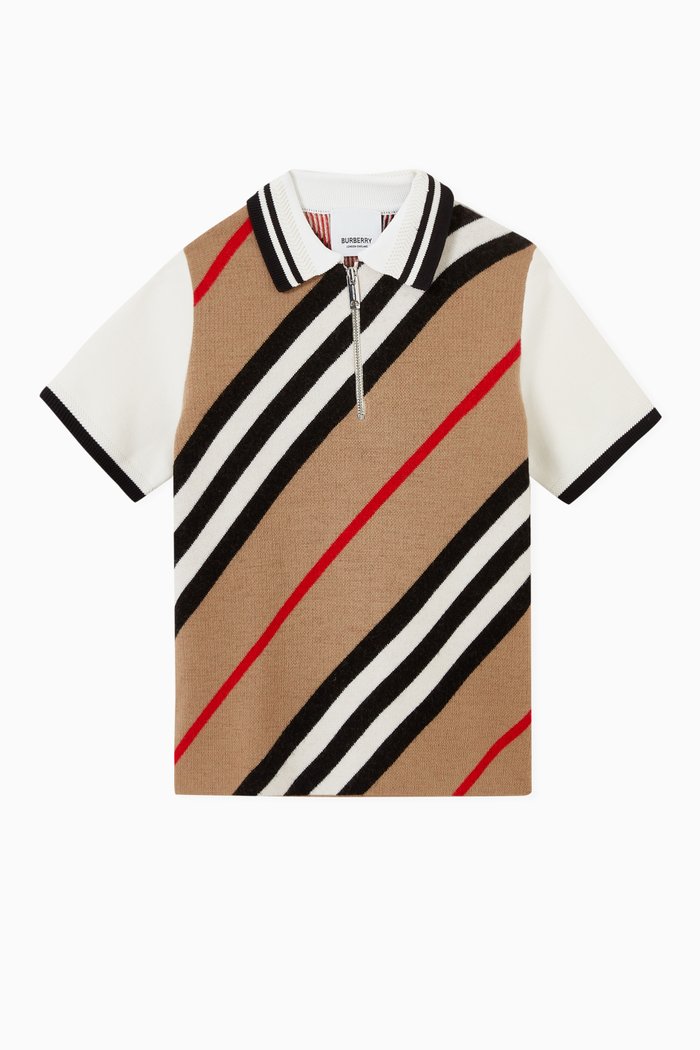 

Polo Shirt in Icon Stripe Wool Blend, Neutral