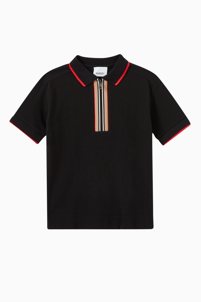 

Polo Shirt with Icon Stripe Detail in Cotton Piqué, Black