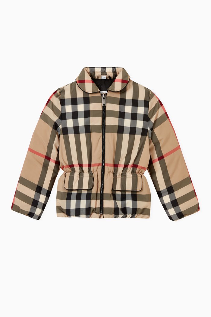 Down-filled Jacket in Check Recycled Polyester, Neutral