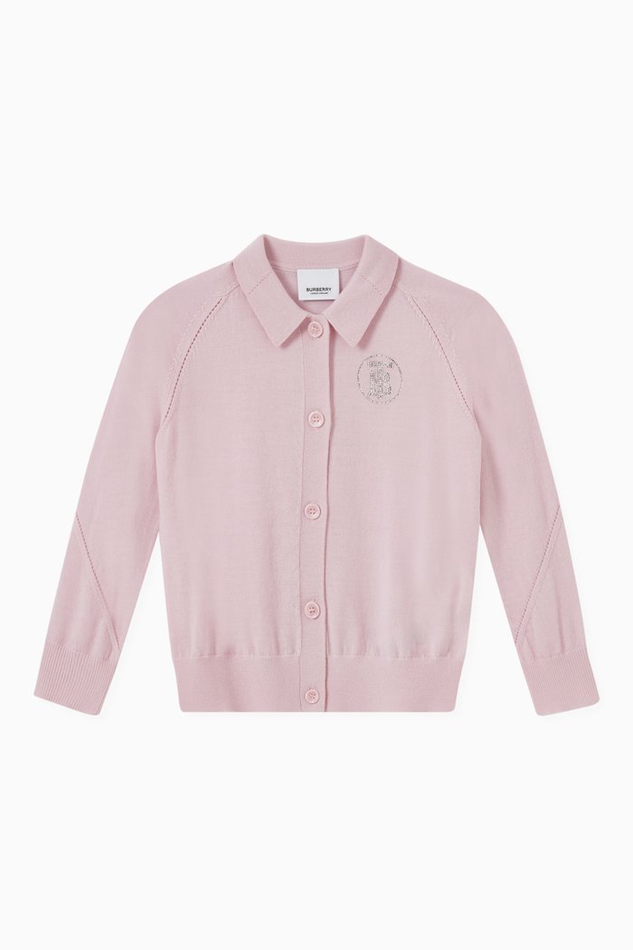 

Crystal Monogram Cardigan in Wool, Pink