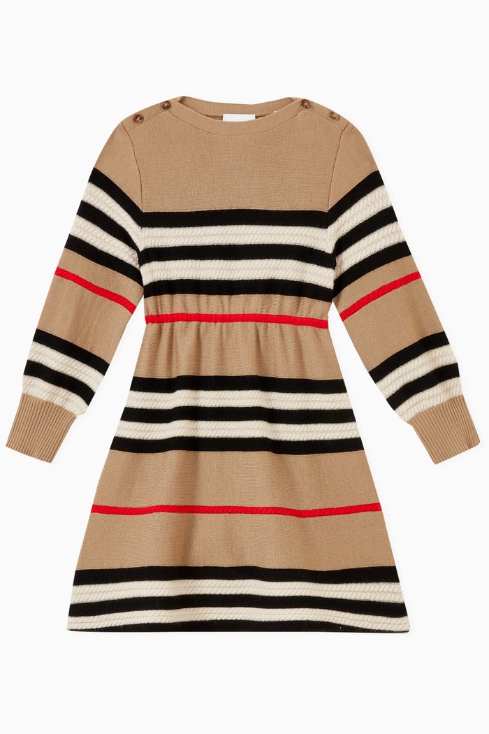 

Long-sleeve Dress in Icon Stripe Wool Cashmere, Neutral