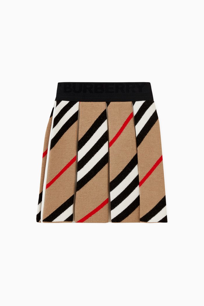 

Pleated Skirt in Icon Stripe Wool Blend, Neutral
