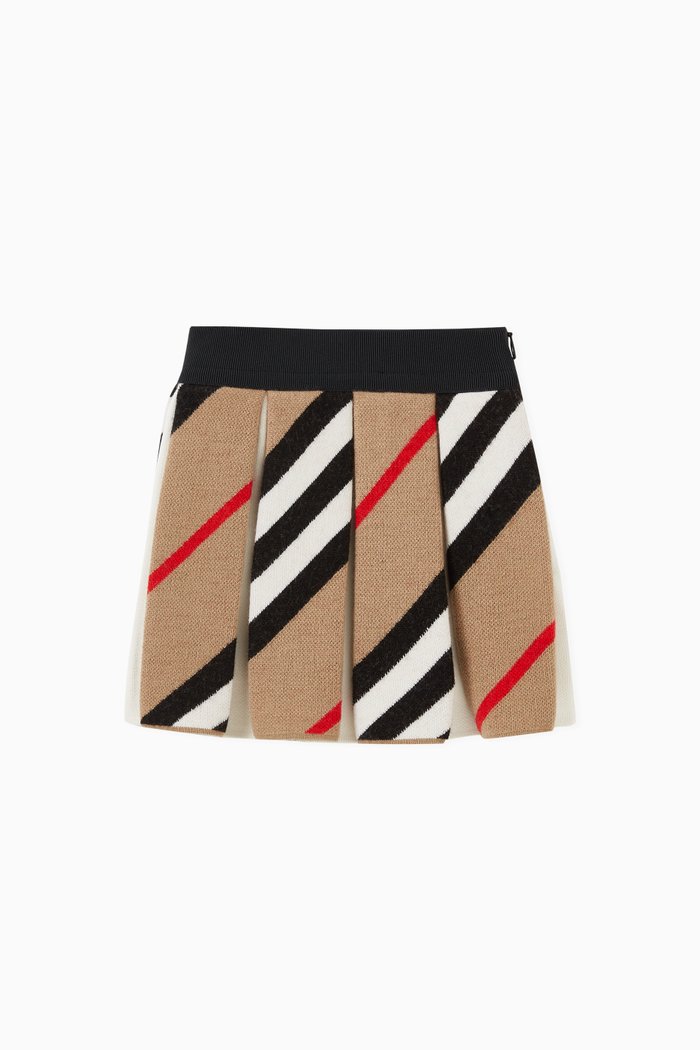 

Pleated Skirt in Icon Stripe Wool Blend, Neutral
