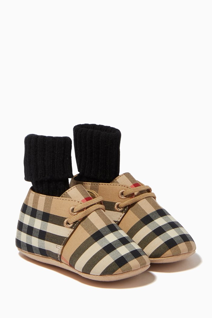 

Sock Detail Booties in Vintage Check Cotton Canvas, Neutral