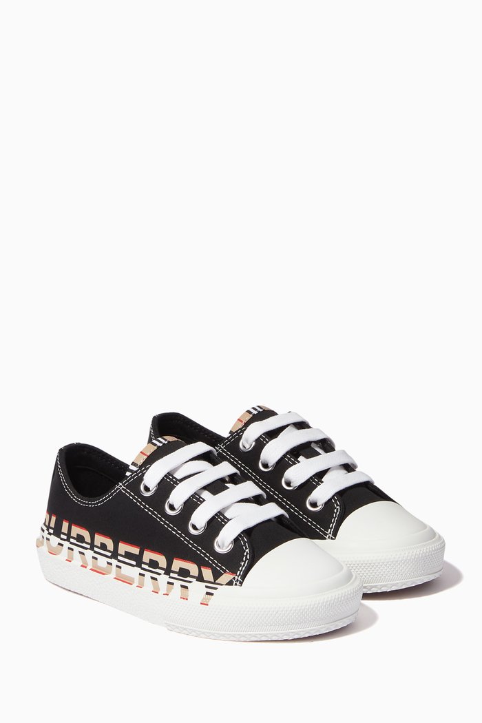 

Sneakers with Icon Stripe Logo in Cotton Gabardine, Black