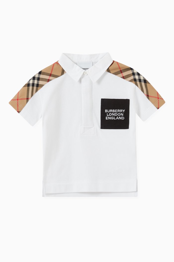 

Polo Shirt with Vintage Check Panel in Cotton Piqué, White