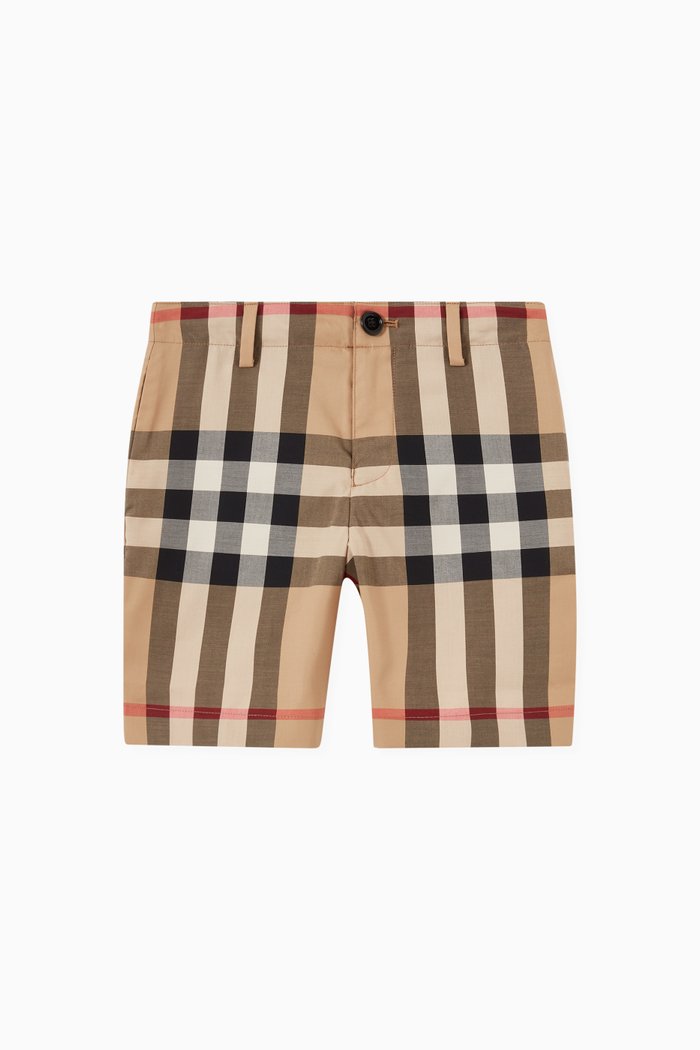 Check Tailored Shorts in Stretch Cotton, Neutral