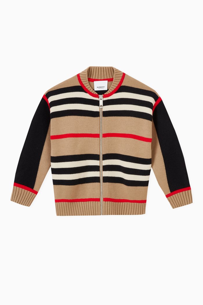 

Cardigan in Icon Stripe Wool Cashmere Blend, Neutral