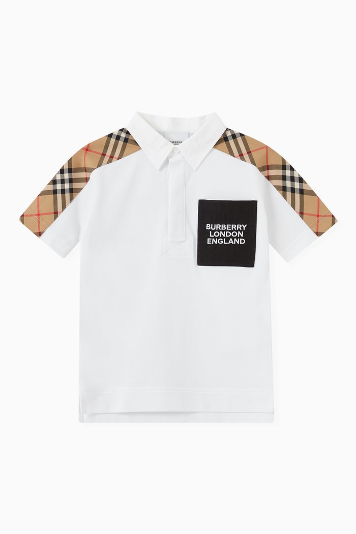 

Polo Shirt with Vintage Check Panel in Cotton Piqué, White