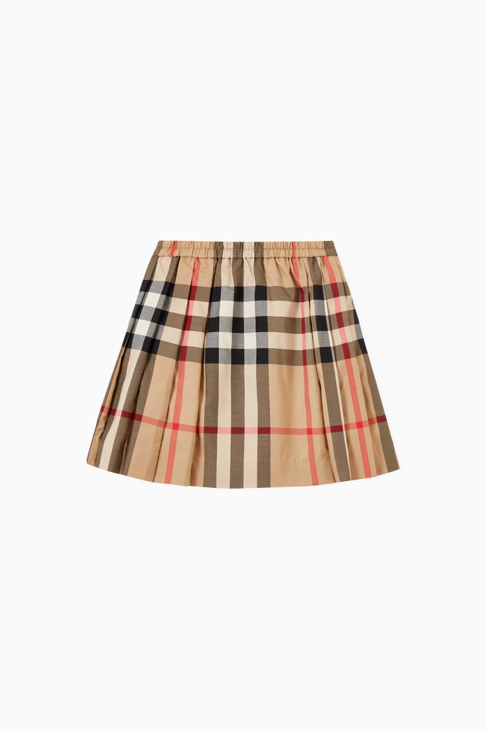 

Pleated Skirt in Check Stretch Cotton, Neutral