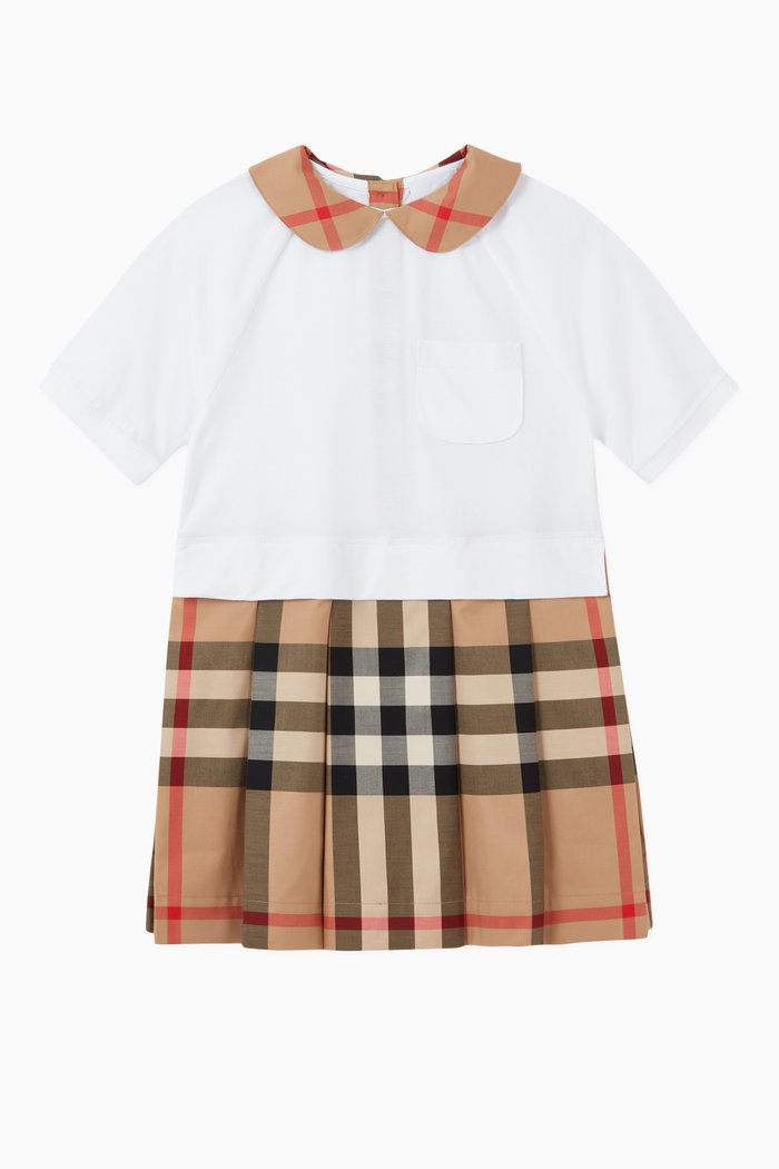 

Check Detail Dress in Cotton, Neutral