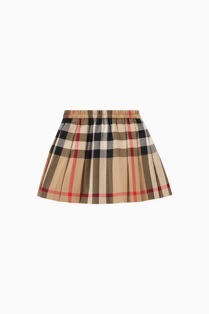 

Check Pleated Skirt in Stretch Cotton, Neutral