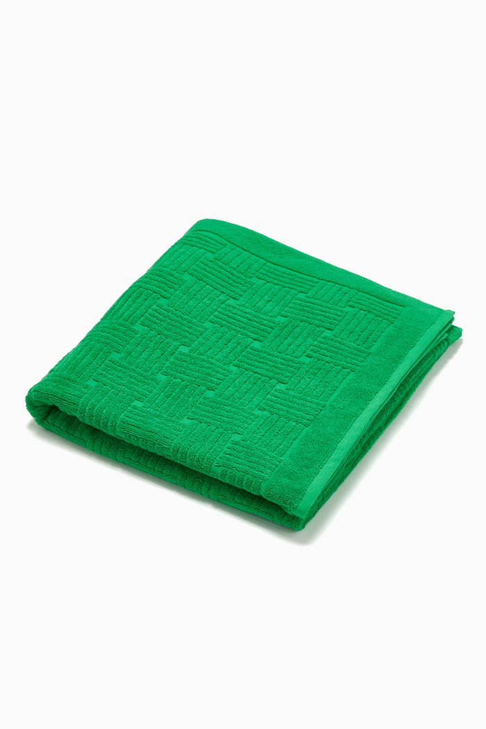 Beach Towel in Grid Cotton Terry, Green