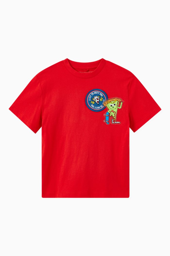

Pizza Badges Oversized T-Shirt in Organic Cotton, Red