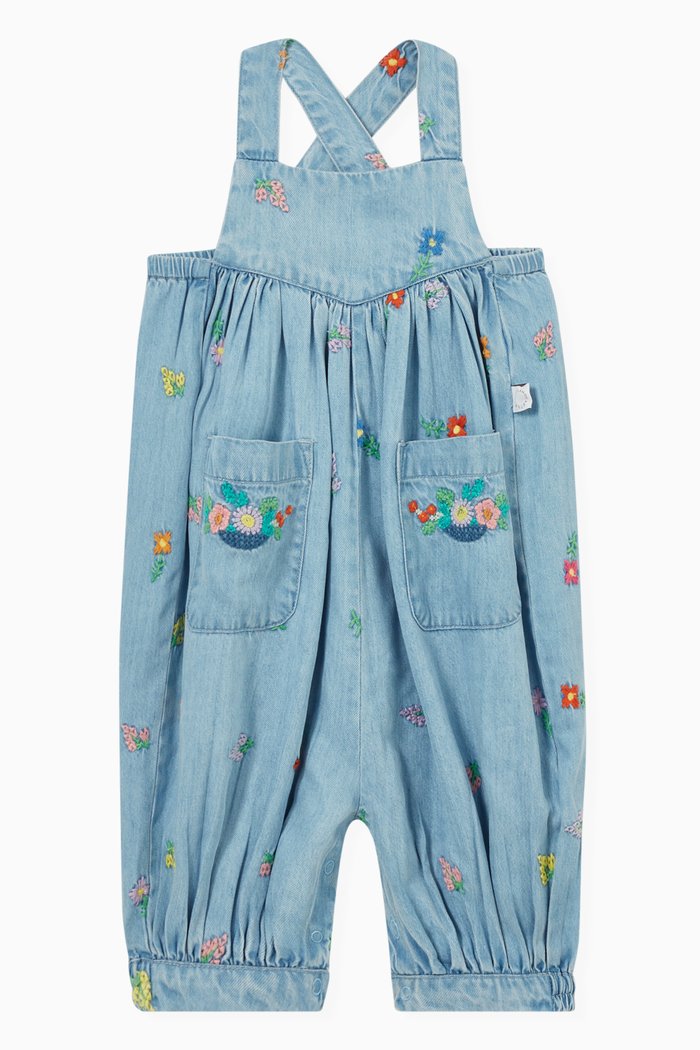

Embroidered Flowers Denim Dungarees, Blue