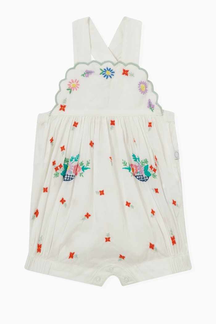 

Embroidered Flowers Dungarees in Organic Cotton, Neutral