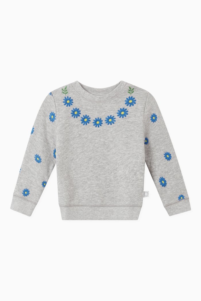 Daisies Sweatshirt in Organic Cotton Fleece, Grey