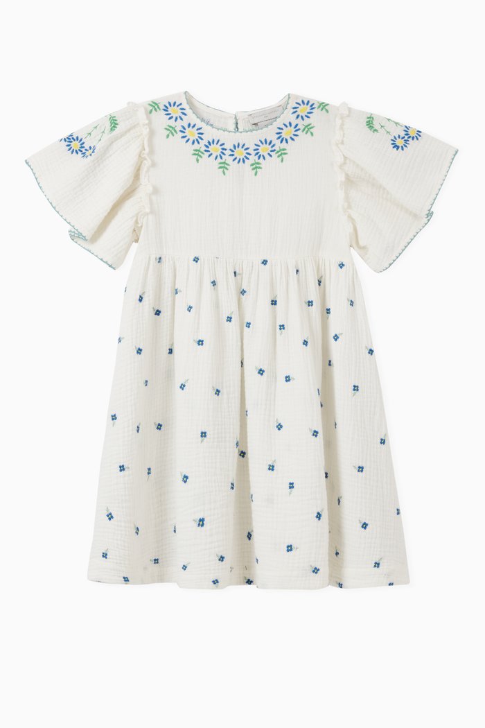 

Flowers Dress in Organic Cotton Gauze, Neutral