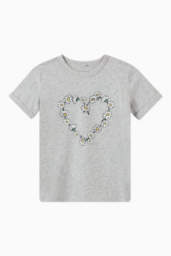 Daisy Heart T-shirt in Organic Cotton, Grey