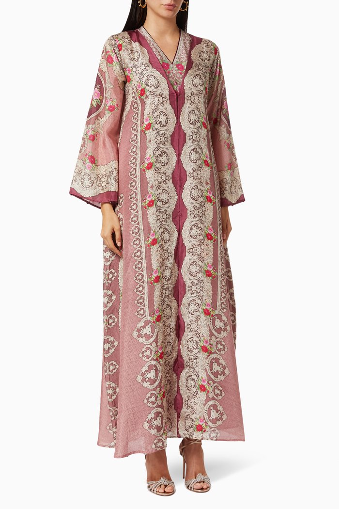 

Cassandra Abaya & Jalabiya Set in Silk & Linen, Pink