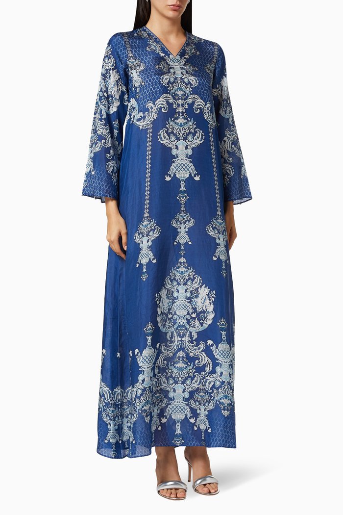 Nicole Jalabiya in Silk, Blue