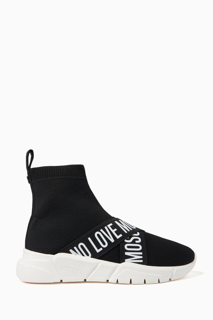 

Cross Straps Printed Logo Sock-style Sneakers, Black