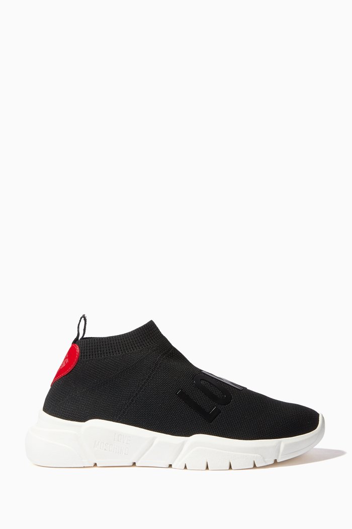 

Low Top Sneakers in Logo Knit, Black