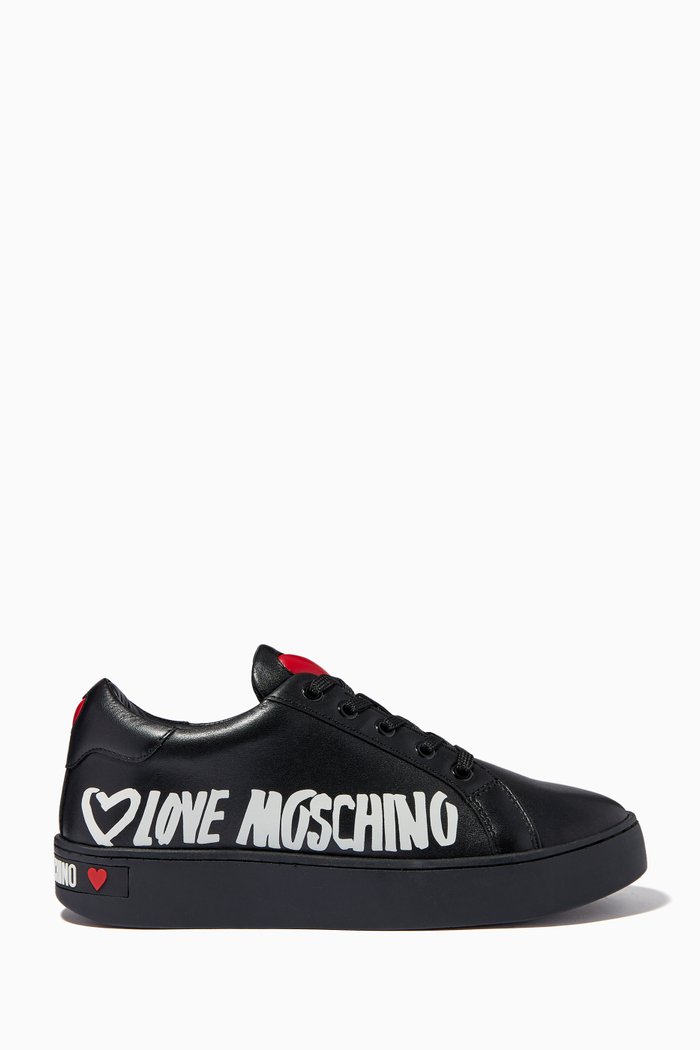 

Heart-motif Logo Sneakers in Leather, Black