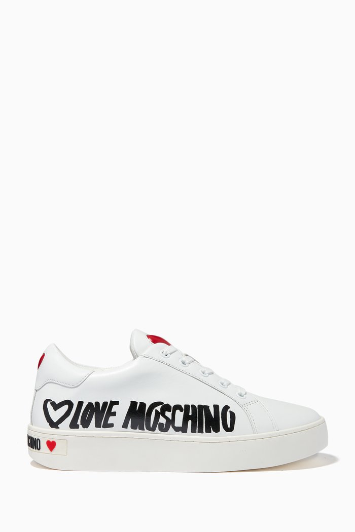 

Heart-motif Logo Sneakers in Leather, White