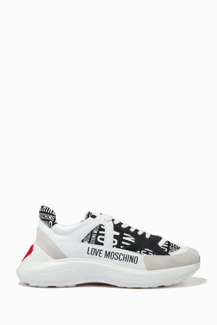 

Panelled Lace-up Sneakers in Leather, Black