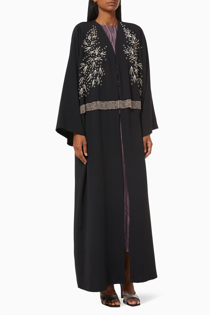 

Abaya with Beaded Embroidery, Black