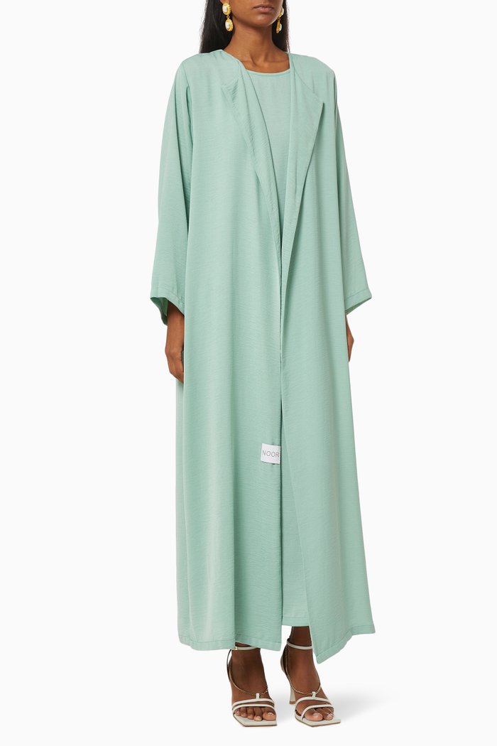

Abaya Set in Crushed Cotton, Green