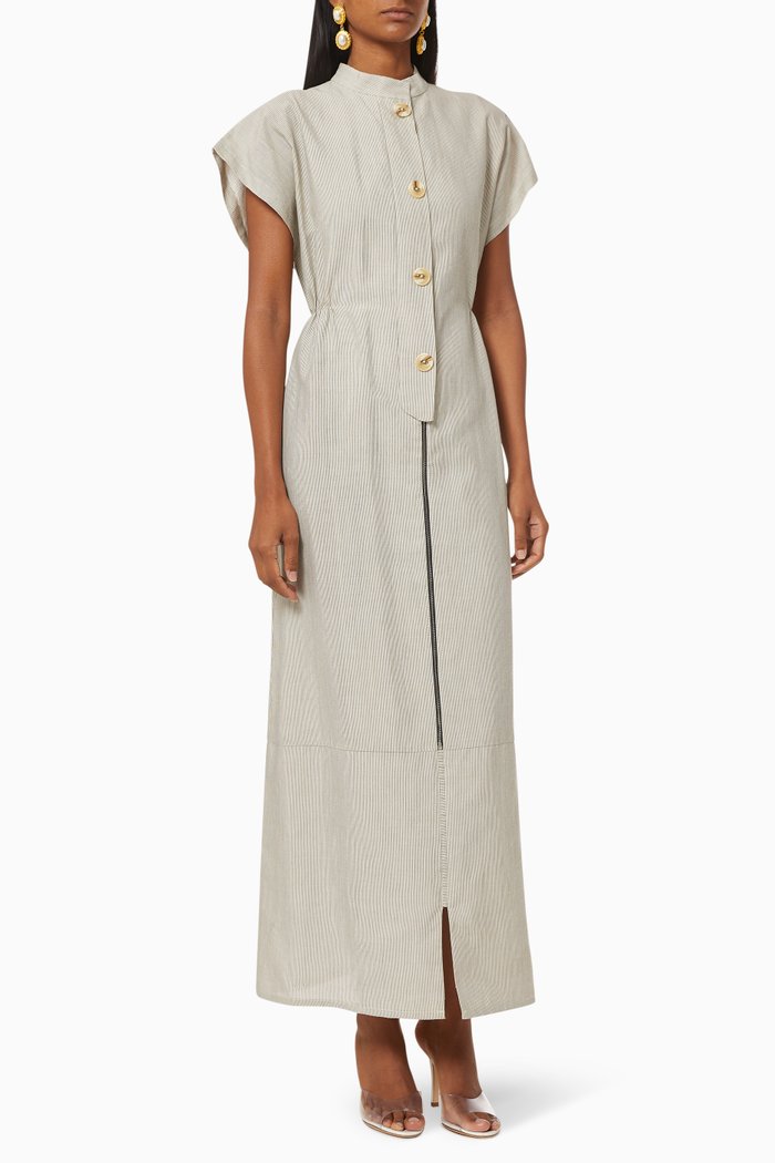 

Stripe Button Dress, Neutral
