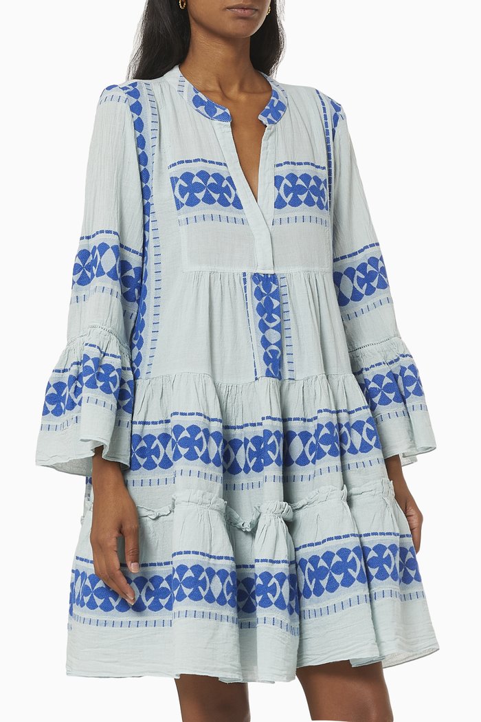 

Zakar Tiered Dress in Cotton, Blue