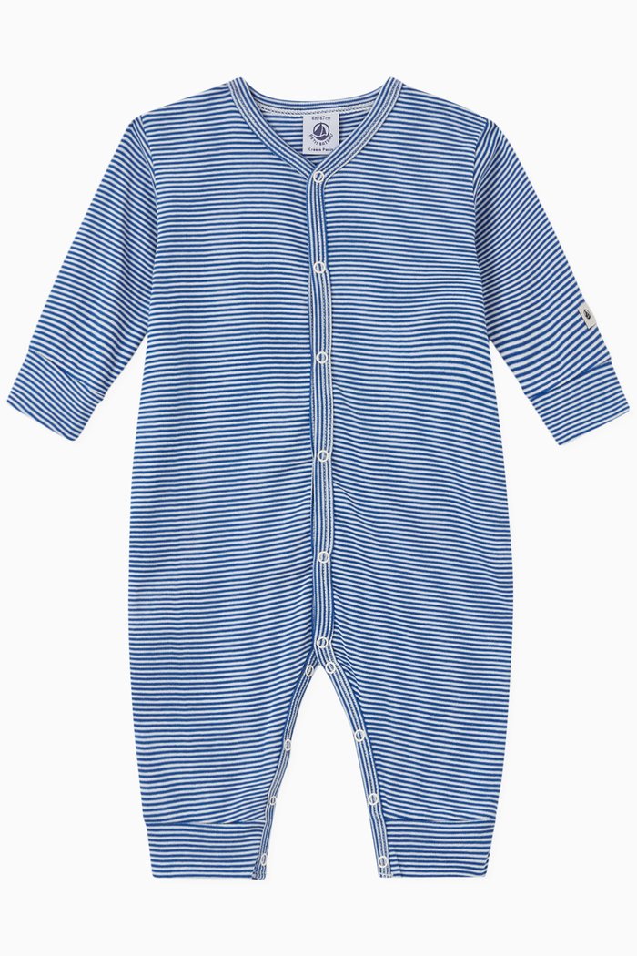 

Striped Footless Sleepsuit in Cotton, Blue