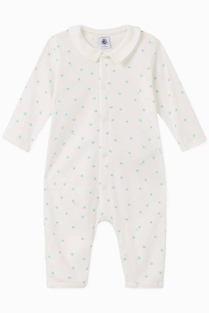 

Paw Print Footless Sleepsuit in Cotton, White