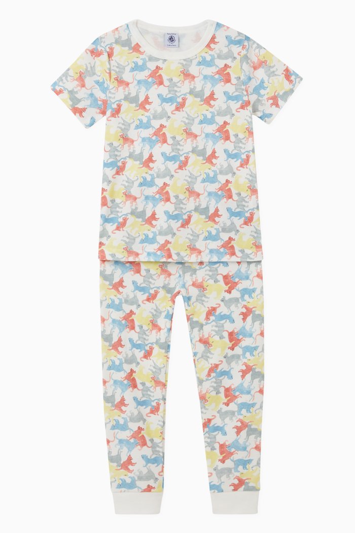 

Cat Print Pyjamas Set in Organic Cotton, Multicolour