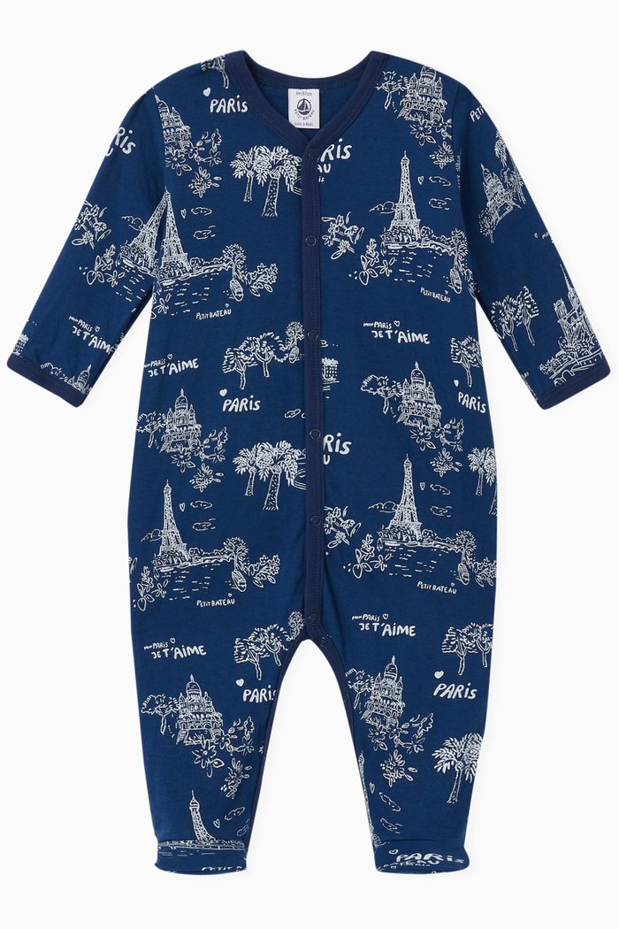 

Toile De Jouy Paris Tube Knit Sleepsuit in Cotton, Blue
