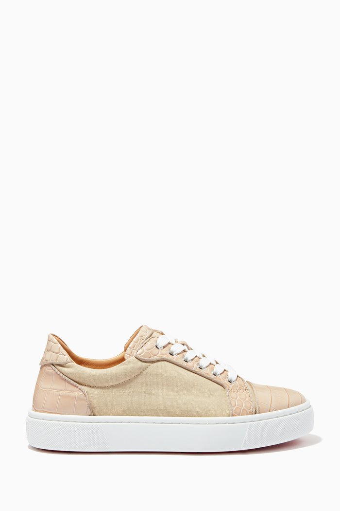 

Vieirissima Orlato Flat Sneakers in Alligator Embossed Leather & Canvas, Neutral