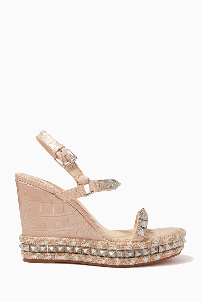 

Pyraclou 110 Wedge Sandals in Alligator Embossed Leather, Neutral