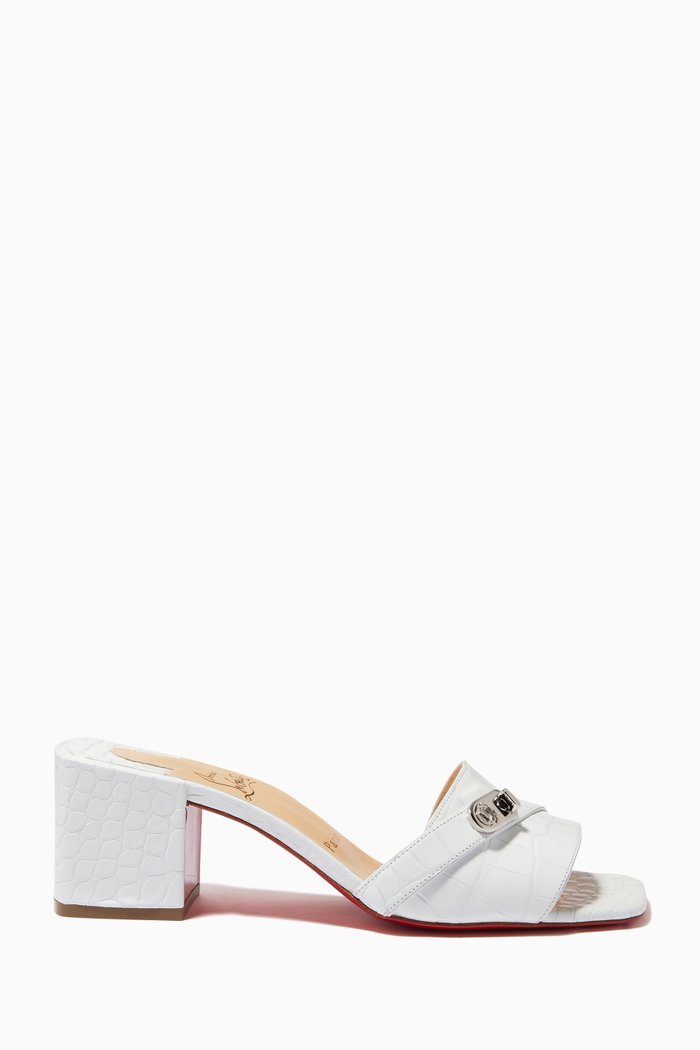 

Lock Art 55 Mules in Alligator Embossed Leather, White