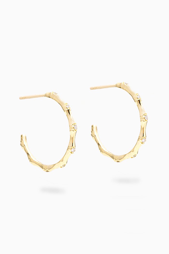 

Diamond Bamboo Hoops in 14kt Yellow Gold