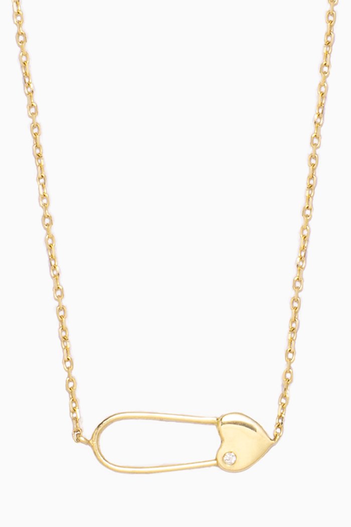 

Love Safety Pin Necklace with Diamond in 14kt Yellow Gold