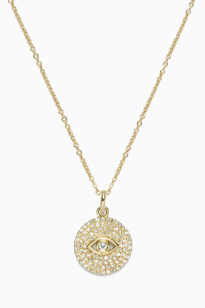 

Large Pavé Evil Eye Necklace in 10kt Yellow Gold