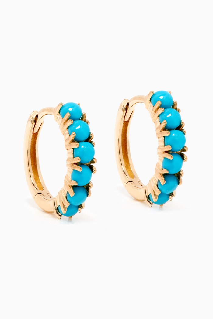 

Turquoise Huggies in 14kt Yellow Gold