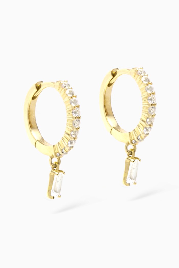 

Icicle Topaz Huggies in 14kt Yellow Gold