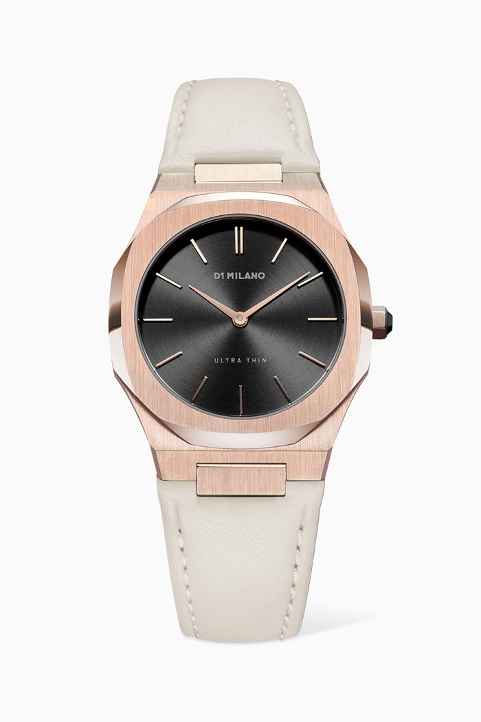 Ultra Thin Leather Watch, 34mm, Neutral